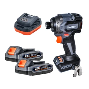 אימפקט ברשלס קומפקטית 18V Hunter + שתי סוללות 2.5 Ah + מטען